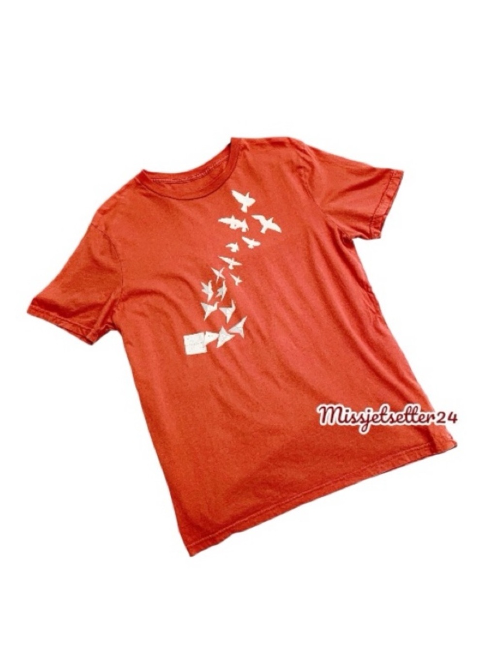 Fossil Paper Origami Bird Graphic Tee Shirt Size Large Orange Red